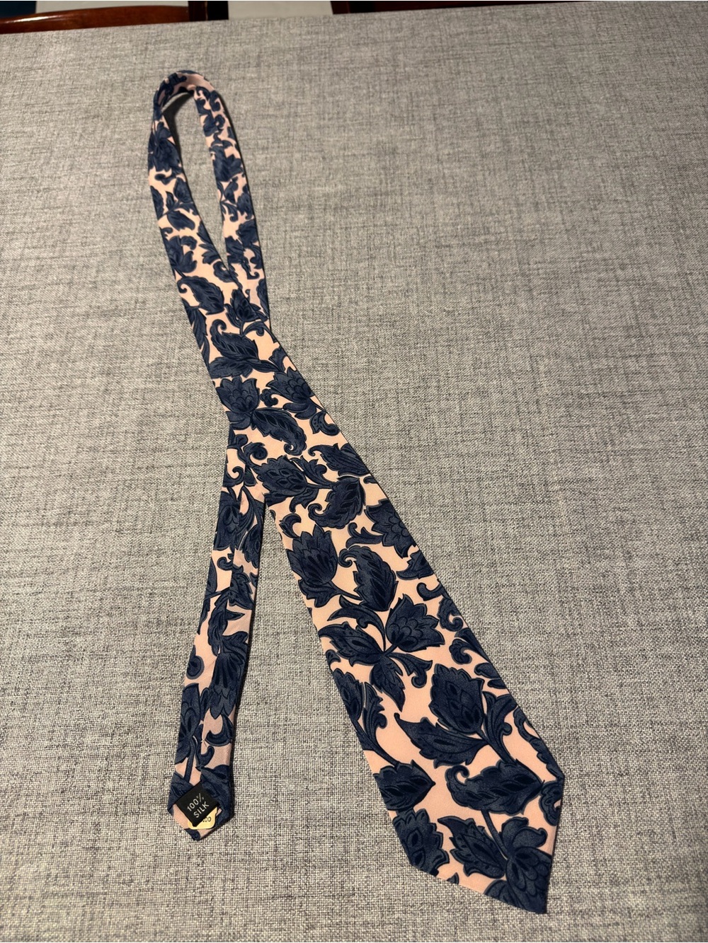 Men's Pink Floral Tie with Navy Pattern